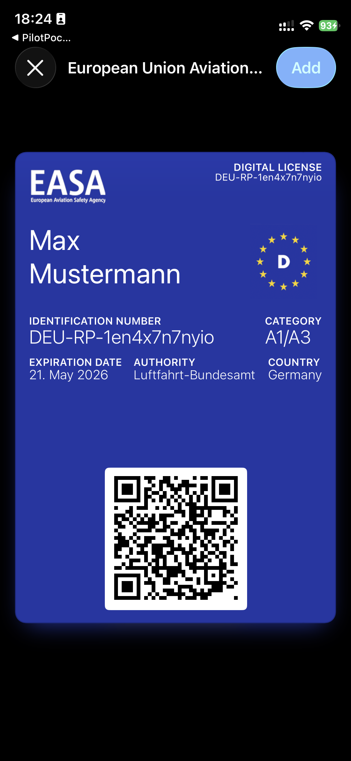 EASA License in Apple Wallet